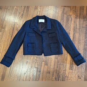 Apostrophe Fringe Pocket Edge Dark Blue Tweed Pocket Blazer Size 44 Large